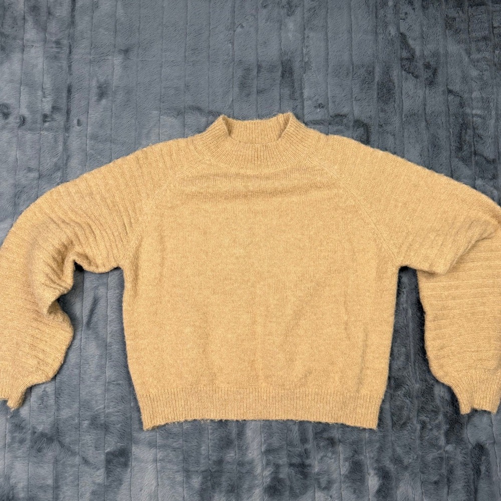Sofie the Label Tan Mock Neck Wool Blend Knit Sweater S1078T Womens Medium